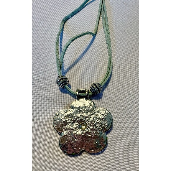 Colorful Enamel Flower Pendant Necklace on Green Cord Boho Retro Festival Jewelr - Picture 3 of 9